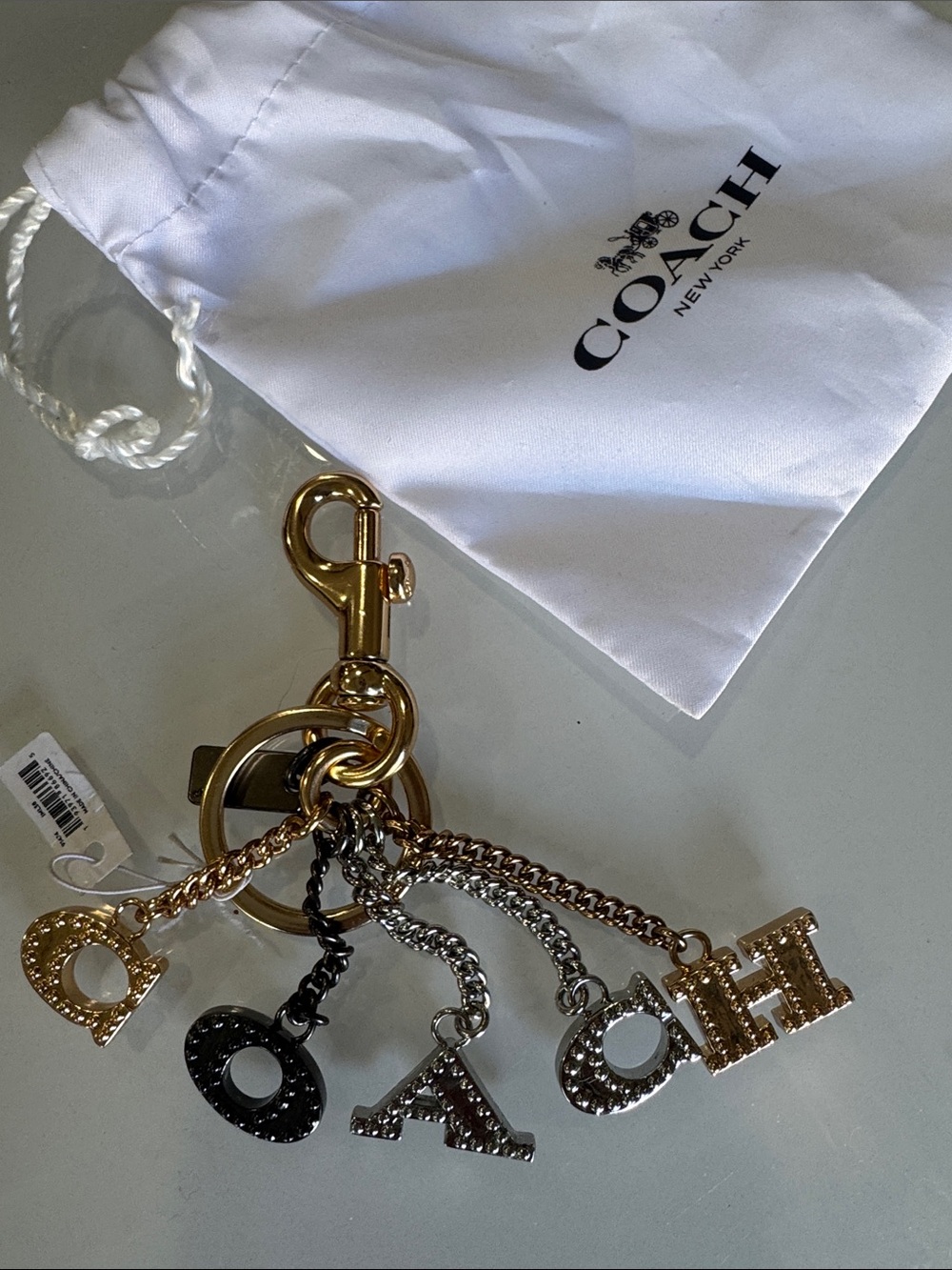 Coach Two-Tone Logo Letter Charm Keyring - Gold & Silver